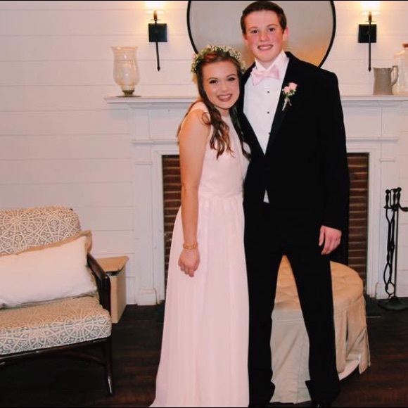 Light Pink Flowy Prom Dress - Picture 4 of 8